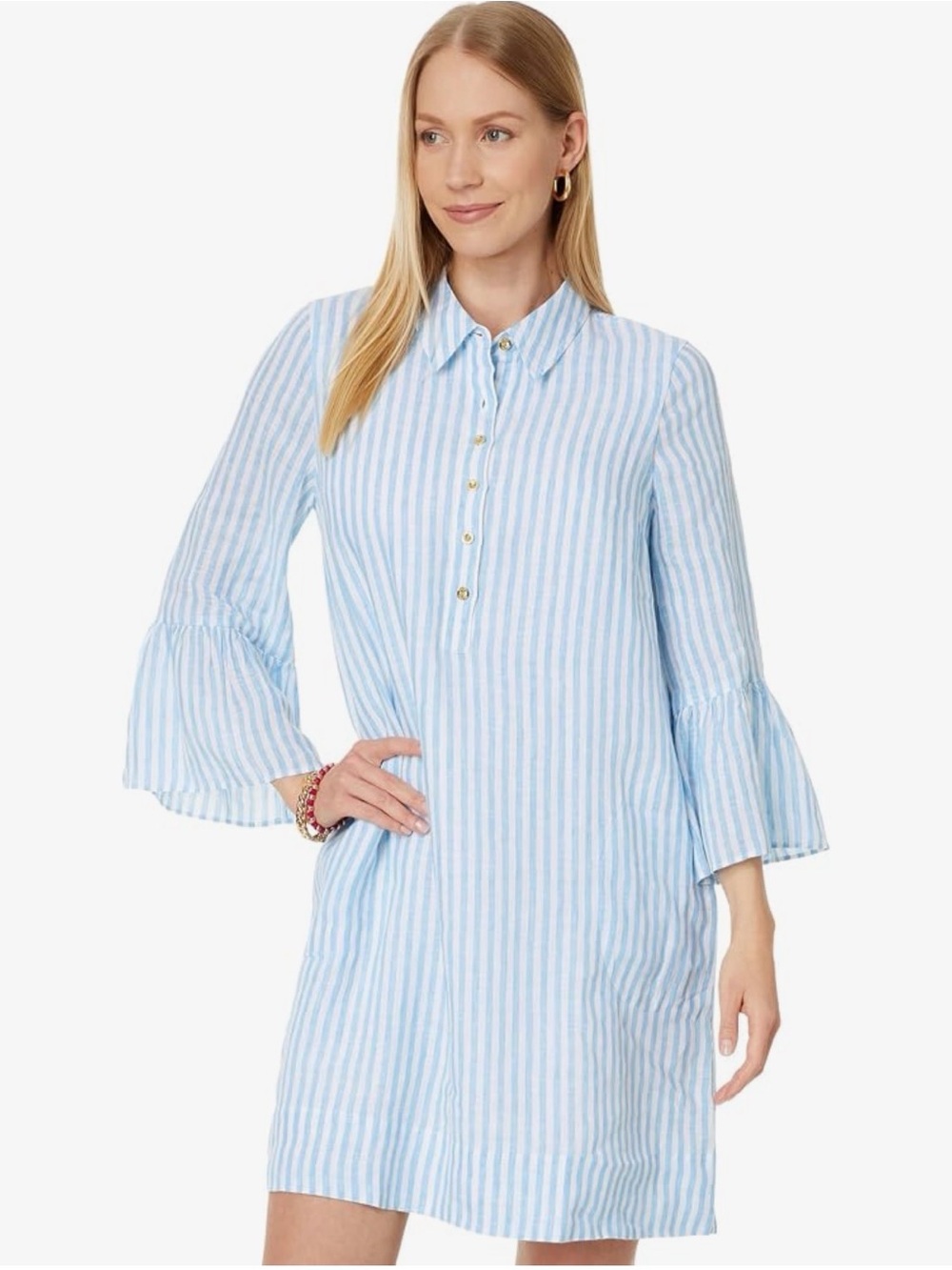 Lilly Pulitzer Women's Seersucker Jazmyn 3/4 Sleeve Linen Tunic Dress